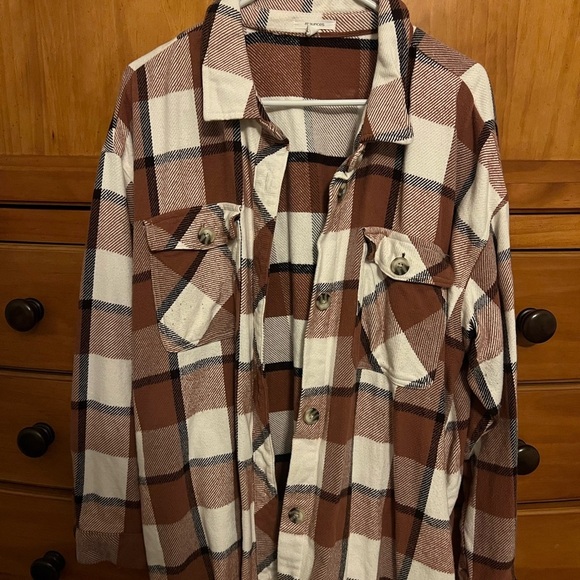 Maurices Tops - Maurices Tan and White Plaid Shirt